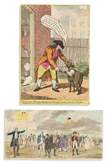 (SATIRE.) James Gillray, and others. Group of 5 mostly hand-colored printed social and political satires.